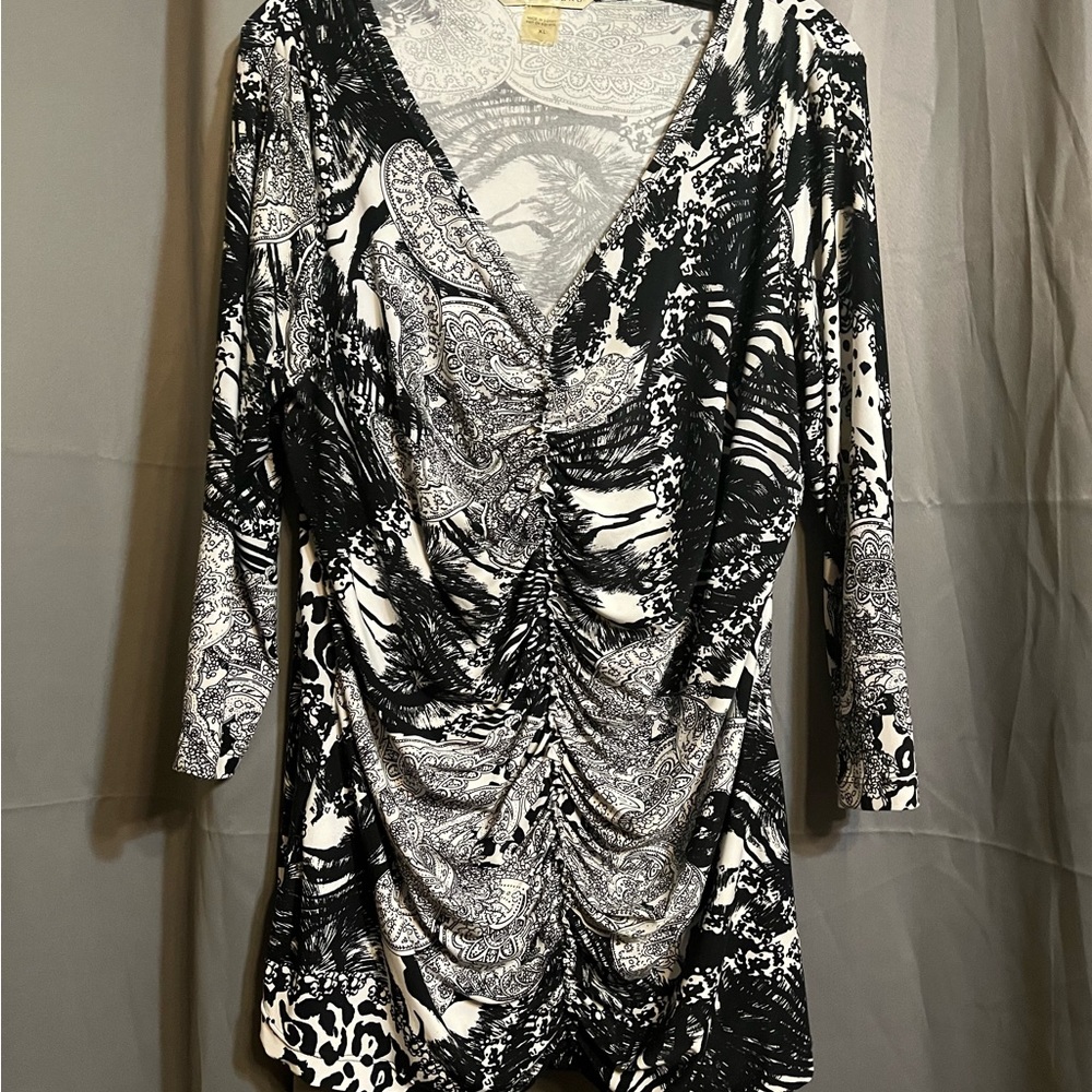 PETER NYGARD Black PL  Polyester 3/4 Sleeve Blouse